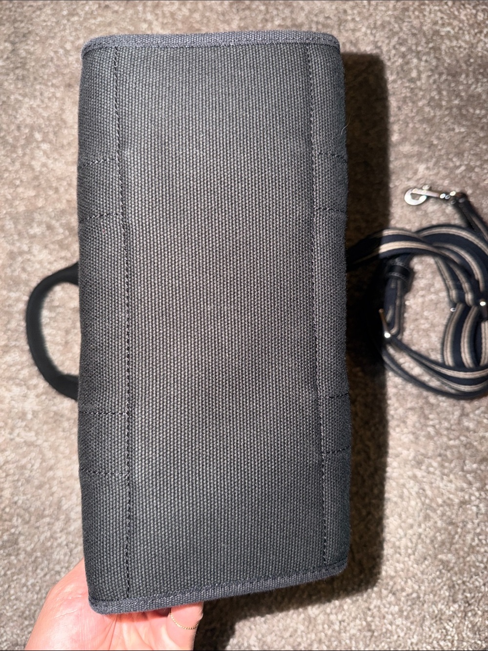 Coach Black Canvas Tote with Cream Logo and Striped Strap - Picture 5 of 6